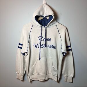 Vintage Rome Wisconsin Hoodie Size Large White Blue Sweatshirt 80’s Made USA